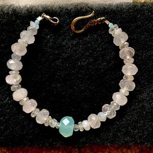 CHALCEDONY MOONSTONE & QUARTZ BRACELET  7 1/2 “ SILVER CLASP